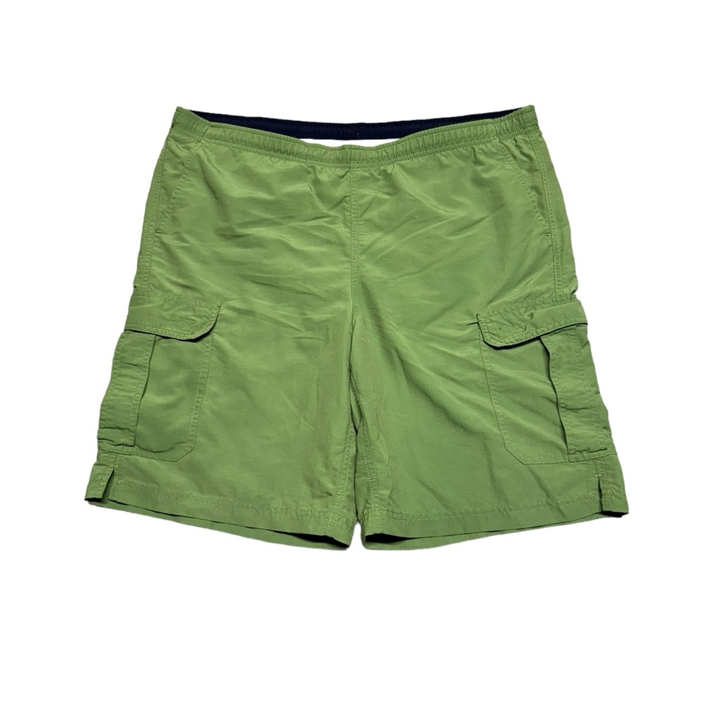 L.L. Bean Suplex Nylon Cargo Swim Trunks Mens Medium Elastic Waist Green Beach‎